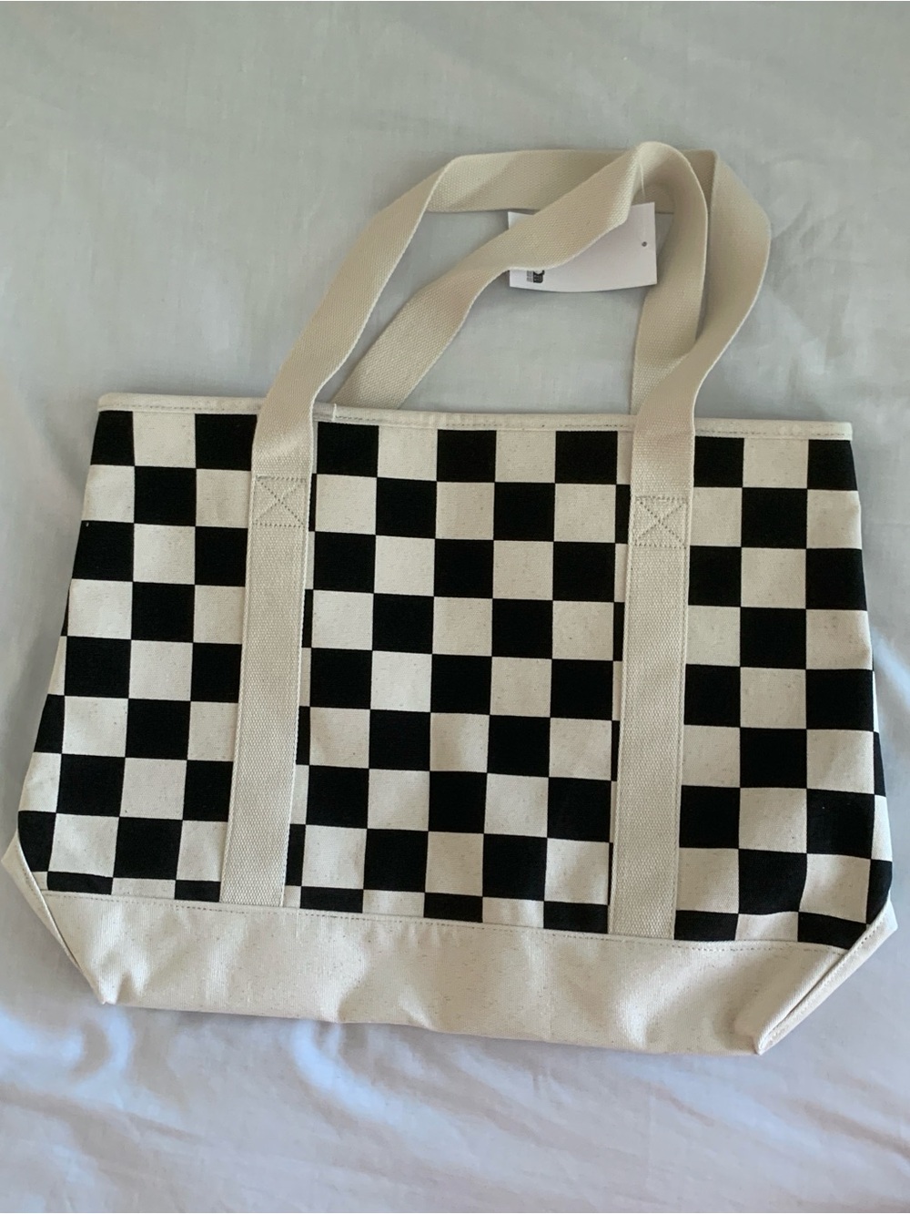 Vans Pergs Checkerboard Canvas Tote Bag Black Antique White NWT - Picture 5 of 9